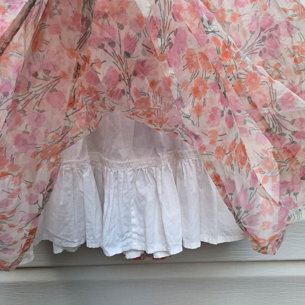 Juicy Couture Girls 6/7 Peach Pink Floral Dress Tulle Overlay Whimsical Party - Picture 4 of 10